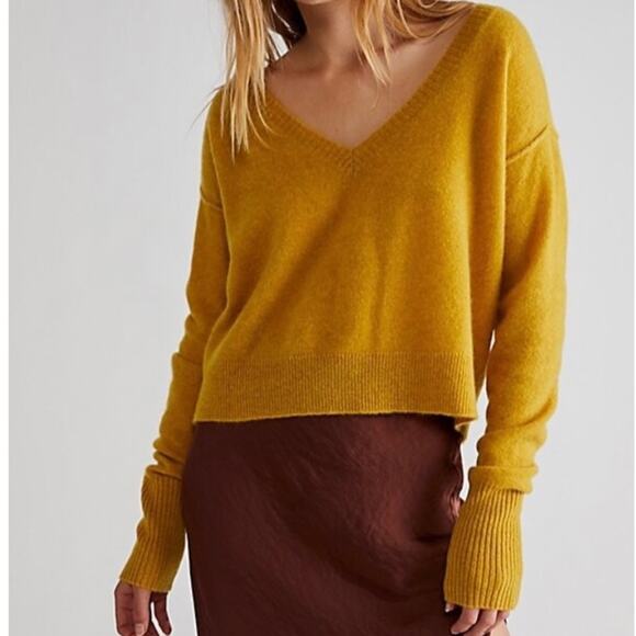 Free People Sweaters - Free People Burnt Orange Stellar Cashmere V Neck Pullover X Small